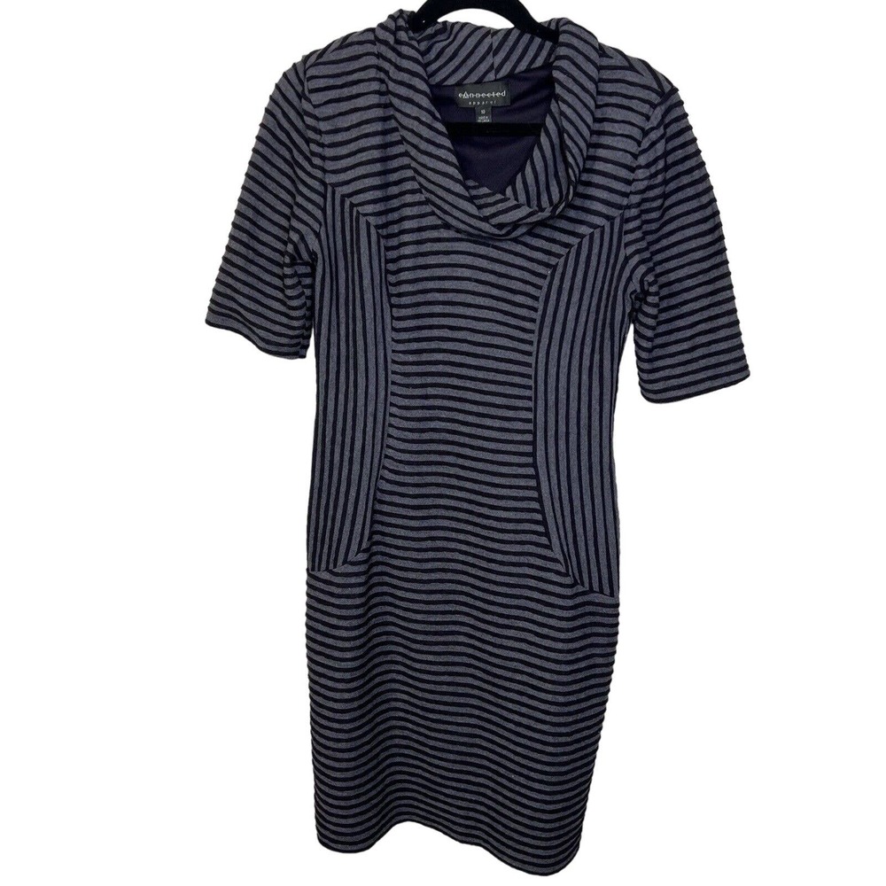 Connected Womens Size 10 Deep Purple and Gray Striped Midi Dress
